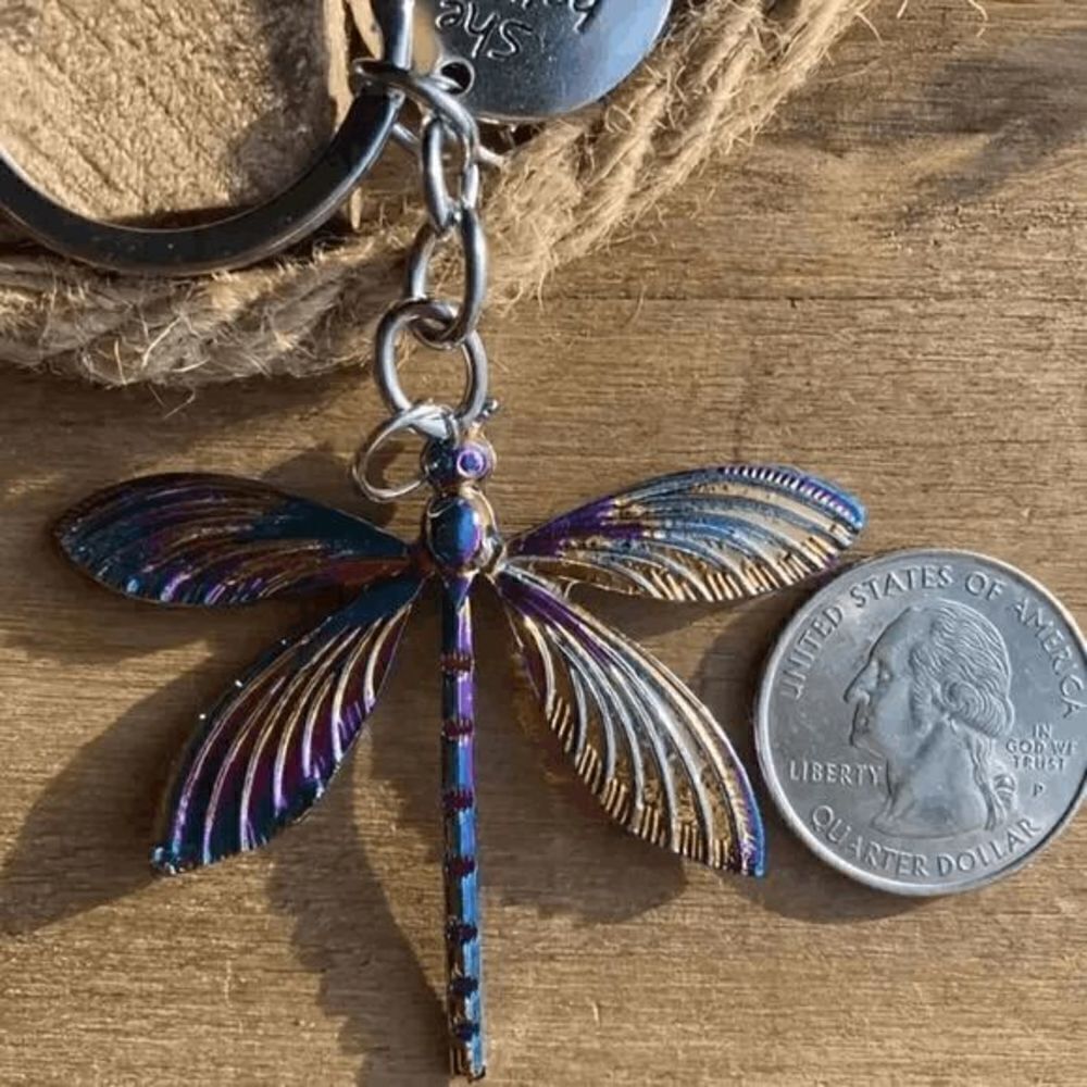 Dragonfly Keychain Keyring with Inspirational Slogan - Picture 3 of 6